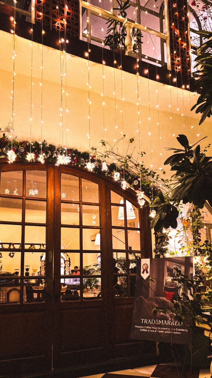 Fairy lights, café front