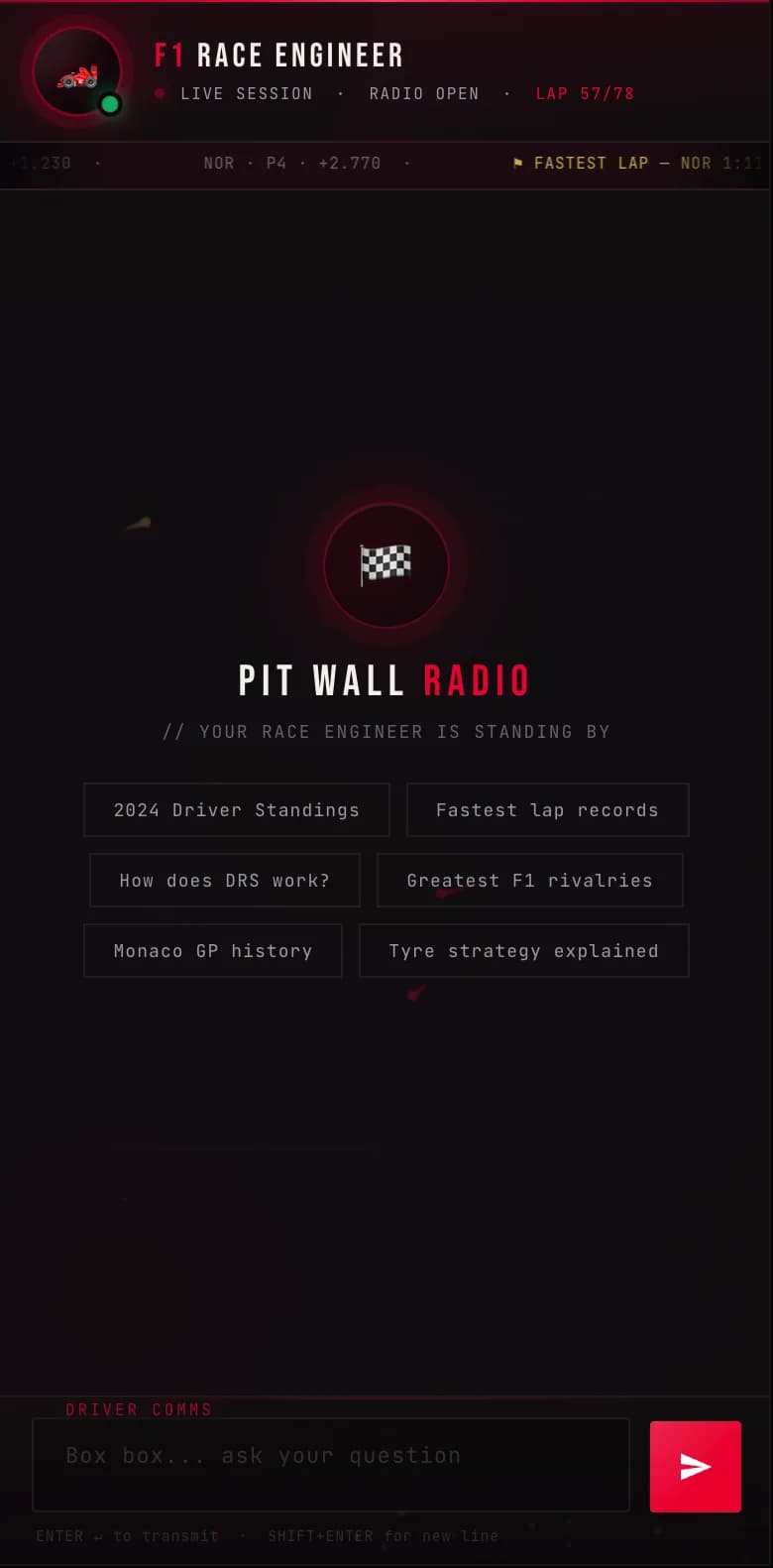 Pit Wall Radio welcome on a phone